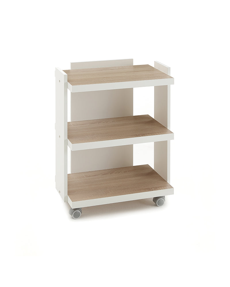 Living - White trolley with shelves in oak pattern